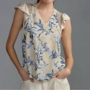 TINY Anthropologie Sleeveless Spring Foliage Top w/ Sequin Details •Size: XS